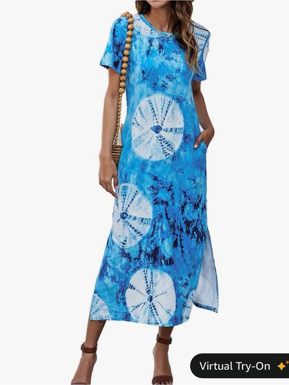 Naggoo Blue Tie-Dye Maxi Dress with Sand Dollar Motif size 2X so cute!
